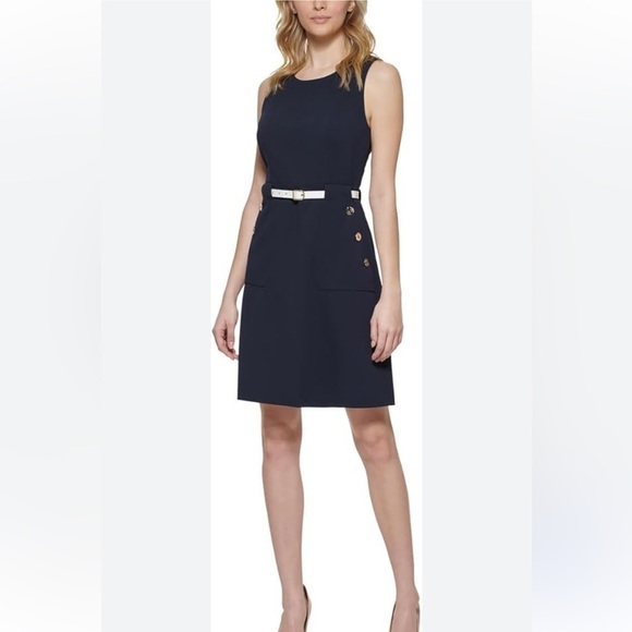 Tommy Hilfiger navy sleeveless knee length sheath dress size 10 - Picture 1 of 6